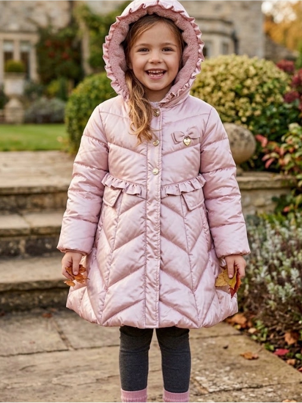 Angel’s Face Pink Quilted Hooded Coat with Bow Accent.Size 6-7 Y
